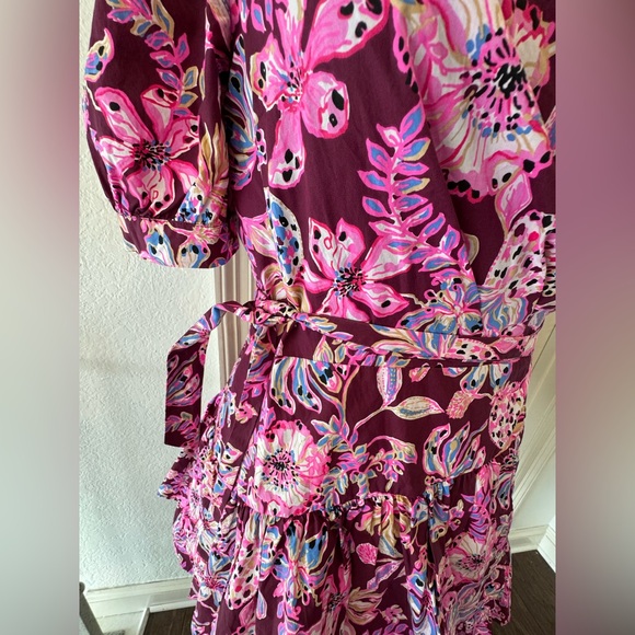 Lilly Pulitzer Sz 14 Amarena Cherry Alexandria Elbow Sleeve Cotton Wrap Dress - Picture 13 of 13